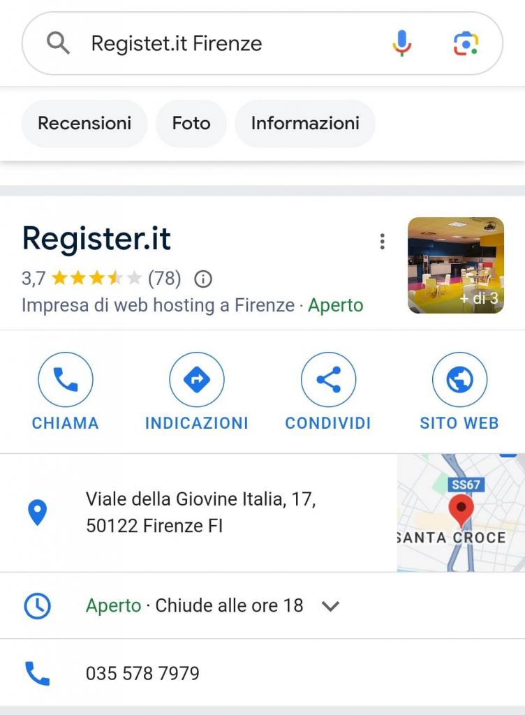 Esempio di scheda Google Business Profile