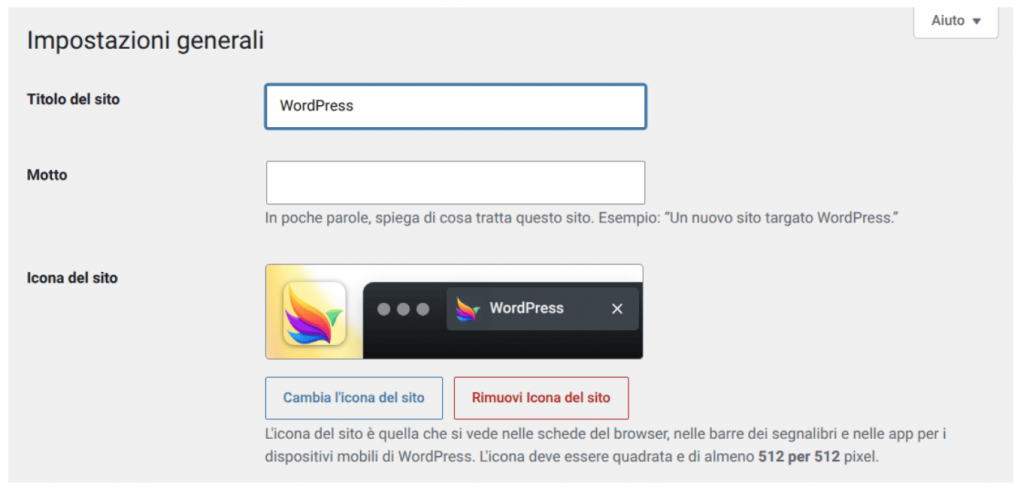 Impostazioni generali WordPress