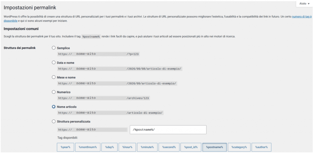Impostazioni Permalink su WordPress