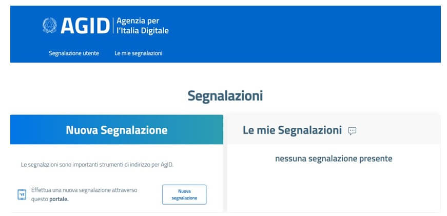 Login Piattaforma AgId per segnalazioni di accessibilità